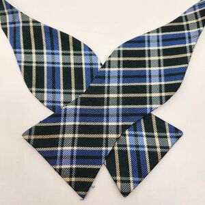 Cremieux bow tie blue green 100% silk plaid self formal classic academia new $35